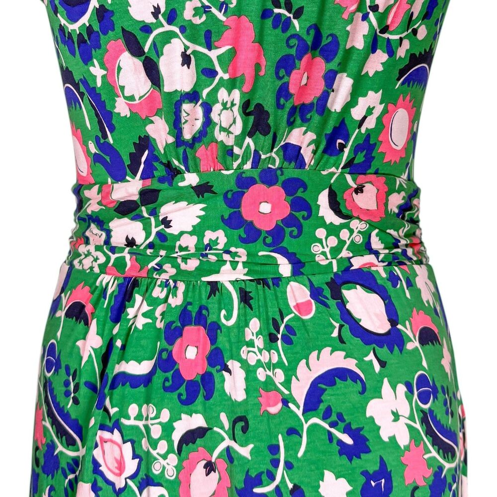 Boden Womens 8 Floral Midi Dress Green Pink Blue Stretch Short Sleeve Boho - Picture 10 of 11